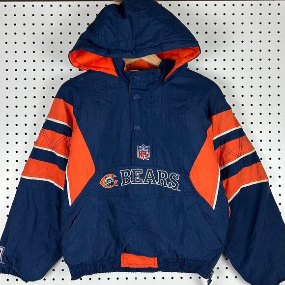Chicago Bears Youth Starter Jacket Medium Puffer 90s Vintage NFL Blue Half Zip - Picture 4 of 8